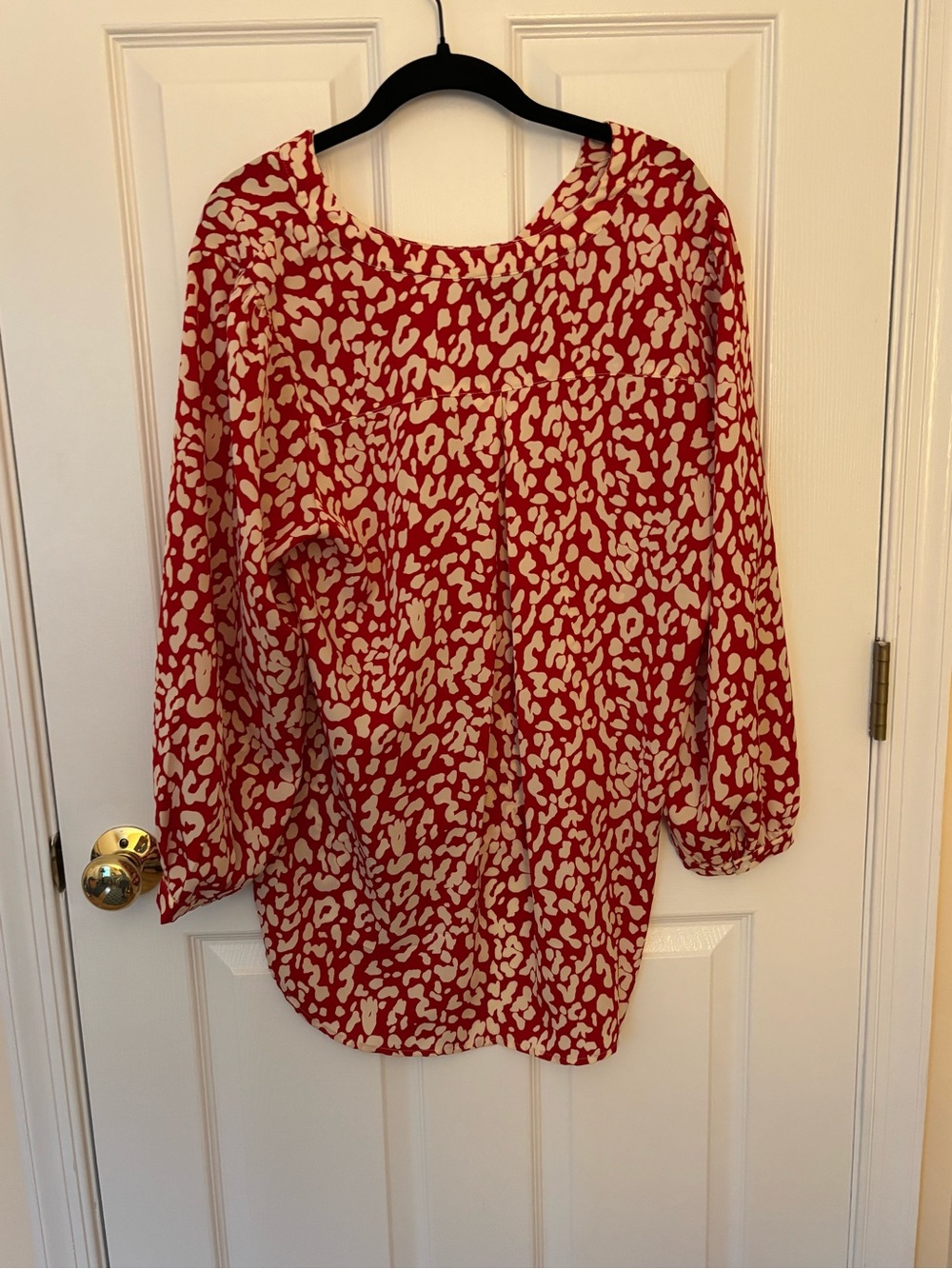 Liza Byrd Red and Cream Printed Long Sleeve Blouse